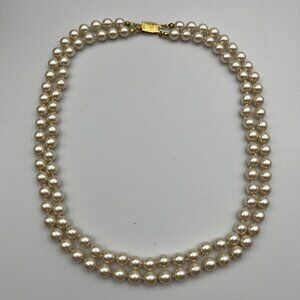 Vintage Off White Cream 2 Strand Pinch Clip Pearl 20” Necklace Knot Between Each